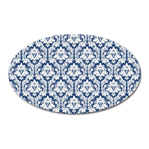 White On Blue Damask Magnet (Oval) from ArtsNow.com Front