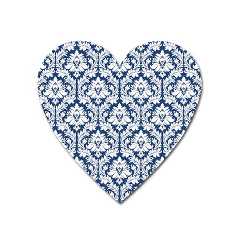 White On Blue Damask Magnet (Heart) from ArtsNow.com Front