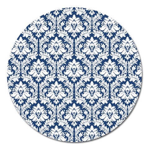 White On Blue Damask Magnet 5  (Round) from ArtsNow.com Front