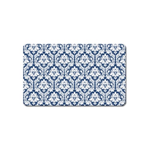 White On Blue Damask Magnet (Name Card) from ArtsNow.com Front