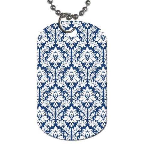 White On Blue Damask Dog Tag (One Sided) from ArtsNow.com Front