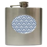 White On Blue Damask Hip Flask