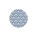 White On Blue Damask Golf Ball Marker