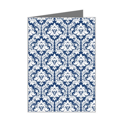 White On Blue Damask Mini Greeting Card from ArtsNow.com Left