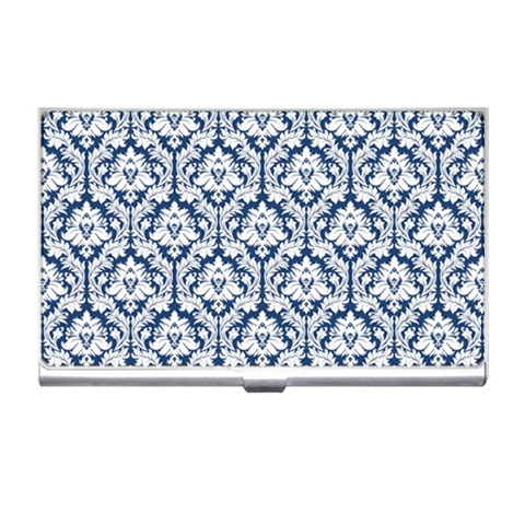 White On Blue Damask Business Card Holder from ArtsNow.com Front