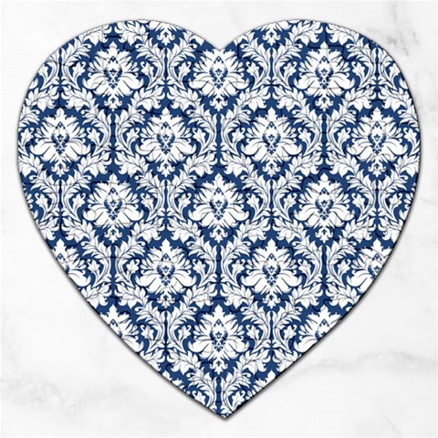 White On Blue Damask Jigsaw Puzzle (Heart) from ArtsNow.com Front