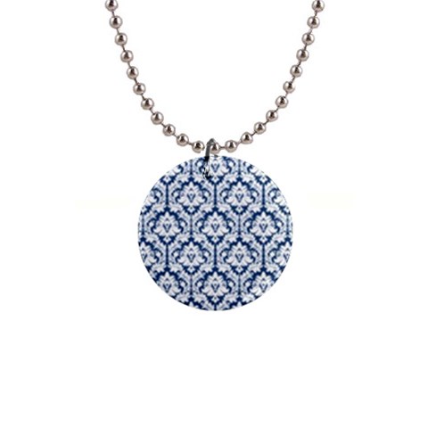 White On Blue Damask Button Necklace from ArtsNow.com Front