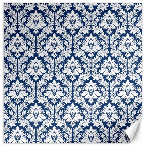 White On Blue Damask Canvas 16  x 16  (Unframed) from ArtsNow.com 15.2 x15.41  Canvas - 1