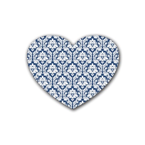 White On Blue Damask Drink Coasters (Heart) from ArtsNow.com Front