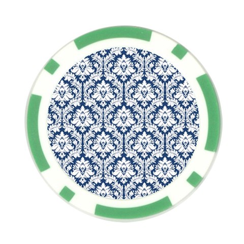 White On Blue Damask Poker Chip from ArtsNow.com Front