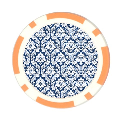 White On Blue Damask Poker Chip from ArtsNow.com Front