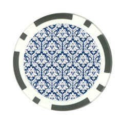 White On Blue Damask Poker Chip from ArtsNow.com Front