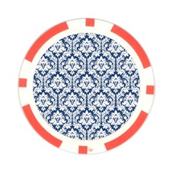 White On Blue Damask Poker Chip from ArtsNow.com Front