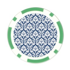 White On Blue Damask Poker Chip from ArtsNow.com Front