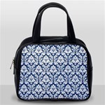 White On Blue Damask Classic Handbag (One Side)