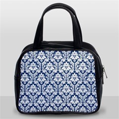 Navy Blue Damask Pattern Classic Handbag (Two Sides) from ArtsNow.com Front