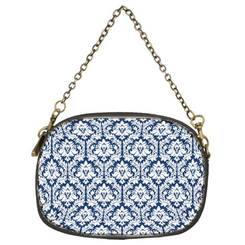 Navy Blue Damask Pattern Chain Purse (Two Sides) from ArtsNow.com Front