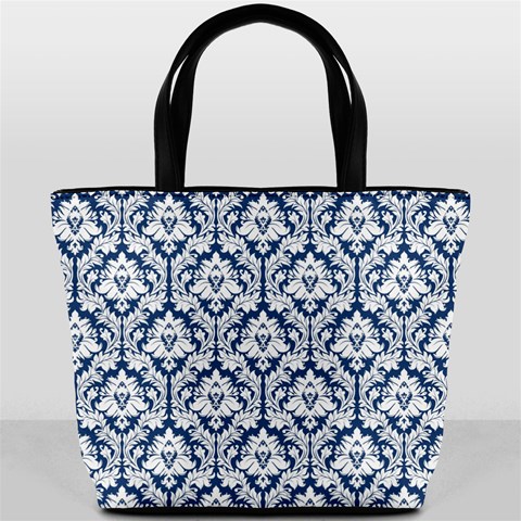 Navy Blue Damask Pattern Bucket Bag from ArtsNow.com Front