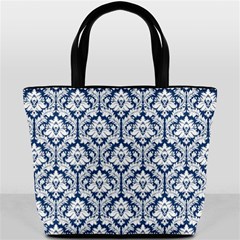 Navy Blue Damask Pattern Bucket Bag from ArtsNow.com Front