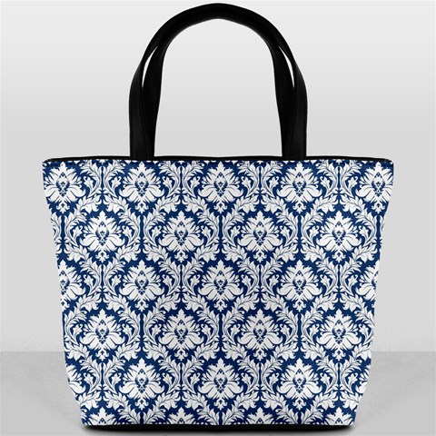 Navy Blue Damask Pattern Bucket Bag from ArtsNow.com Back