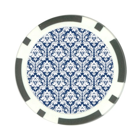 White On Blue Damask Poker Chip (10 Pack) from ArtsNow.com Front