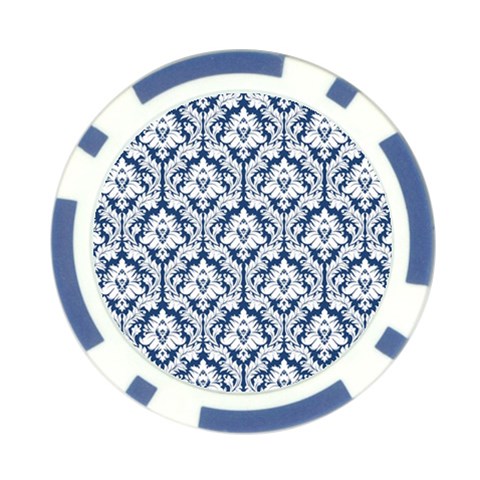 White On Blue Damask Poker Chip (10 Pack) from ArtsNow.com Front