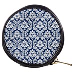 Navy Blue Damask Pattern Mini Makeup Bag