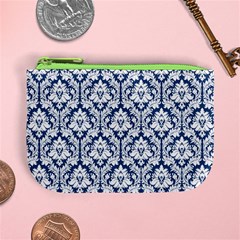 Navy Blue Damask Pattern Mini Coin Purse from ArtsNow.com Front