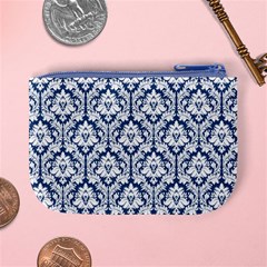 Navy Blue Damask Pattern Mini Coin Purse from ArtsNow.com Back