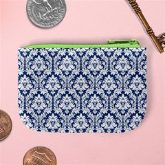 Navy Blue Damask Pattern Mini Coin Purse from ArtsNow.com Back