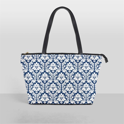 Navy Blue Damask Pattern Classic Shoulder Handbag from ArtsNow.com Front