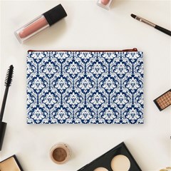 Navy Blue Damask Pattern Cosmetic Bag (Medium) from ArtsNow.com Back