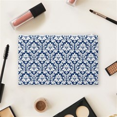 Navy Blue Damask Pattern Cosmetic Bag (Medium) from ArtsNow.com Back