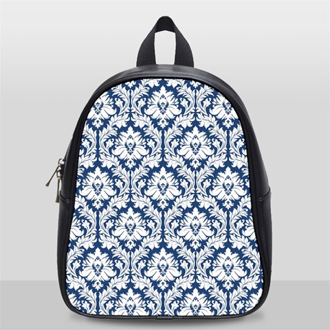 White On Blue Damask School Bag (Small) from ArtsNow.com Front