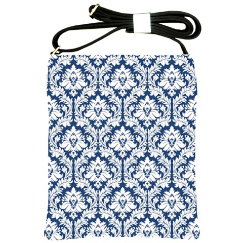 Navy Blue Damask Pattern Shoulder Sling Bag from ArtsNow.com Front