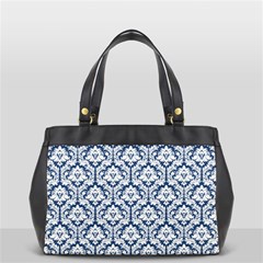 Navy Blue Damask Pattern Oversize Office Handbag (2 Sides) from ArtsNow.com Front