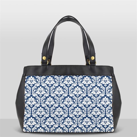 Navy Blue Damask Pattern Oversize Office Handbag (2 Sides) from ArtsNow.com Back