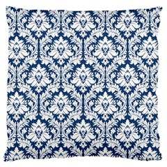 Navy Blue Damask Pattern Large Cushion Case (Two Sides) from ArtsNow.com Front