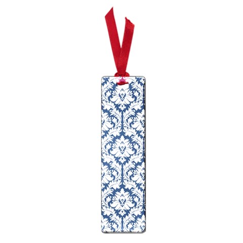 White On Blue Damask Small Bookmark from ArtsNow.com Front