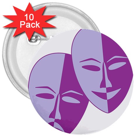 Comedy & Tragedy Of Chronic Pain 3  Button (10 pack) from ArtsNow.com Front