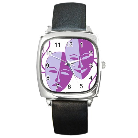 Comedy & Tragedy Of Chronic Pain Square Leather Watch from ArtsNow.com Front