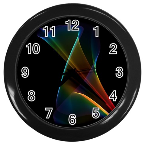 Abstract Rainbow Lily, Colorful Mystical Flower  Wall Clock (Black) from ArtsNow.com Front