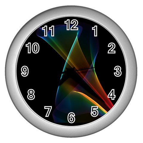 Abstract Rainbow Lily, Colorful Mystical Flower  Wall Clock (Silver) from ArtsNow.com Front