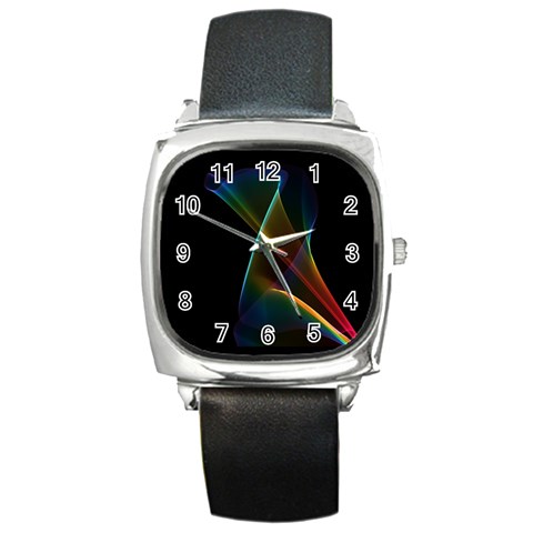 Abstract Rainbow Lily, Colorful Mystical Flower  Square Leather Watch from ArtsNow.com Front