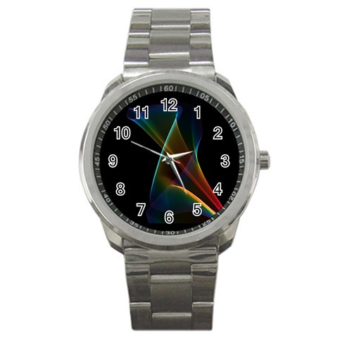 Abstract Rainbow Lily, Colorful Mystical Flower  Sport Metal Watch from ArtsNow.com Front