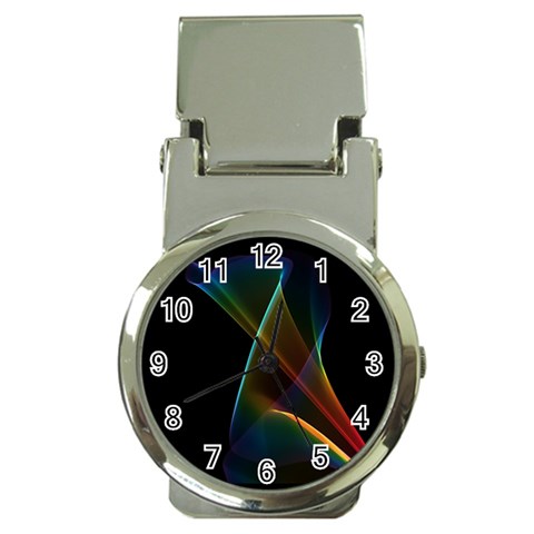 Abstract Rainbow Lily, Colorful Mystical Flower  Money Clip with Watch from ArtsNow.com Front