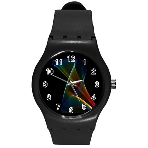 Abstract Rainbow Lily, Colorful Mystical Flower  Plastic Sport Watch (Medium) from ArtsNow.com Front