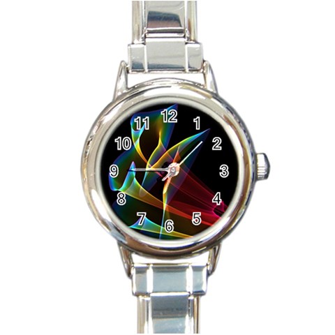 Peacock Symphony, Abstract Rainbow Music Round Italian Charm Watch from ArtsNow.com Front