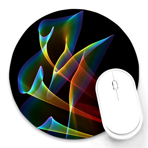 Peacock Symphony, Abstract Rainbow Music 8  Mouse Pad (Round) from ArtsNow.com Front