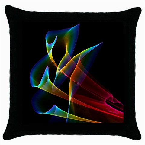 Peacock Symphony, Abstract Rainbow Music Black Throw Pillow Case from ArtsNow.com Front